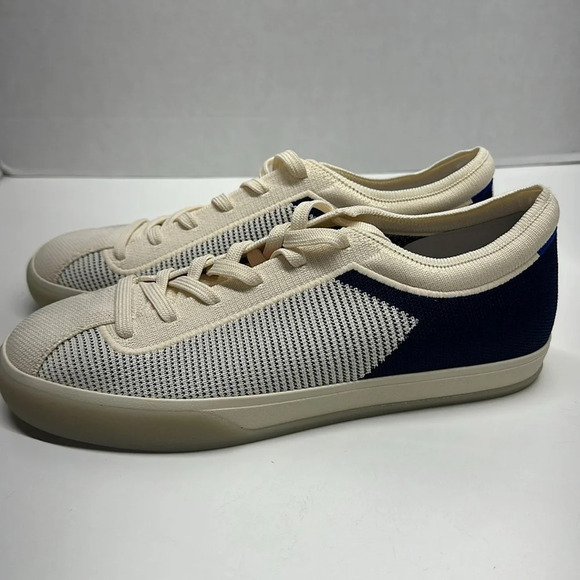 Rothy's The Lace Up Sneaker Shoes Classic Navy Off White Cream Stripe Womens 10 - Picture 2 of 11